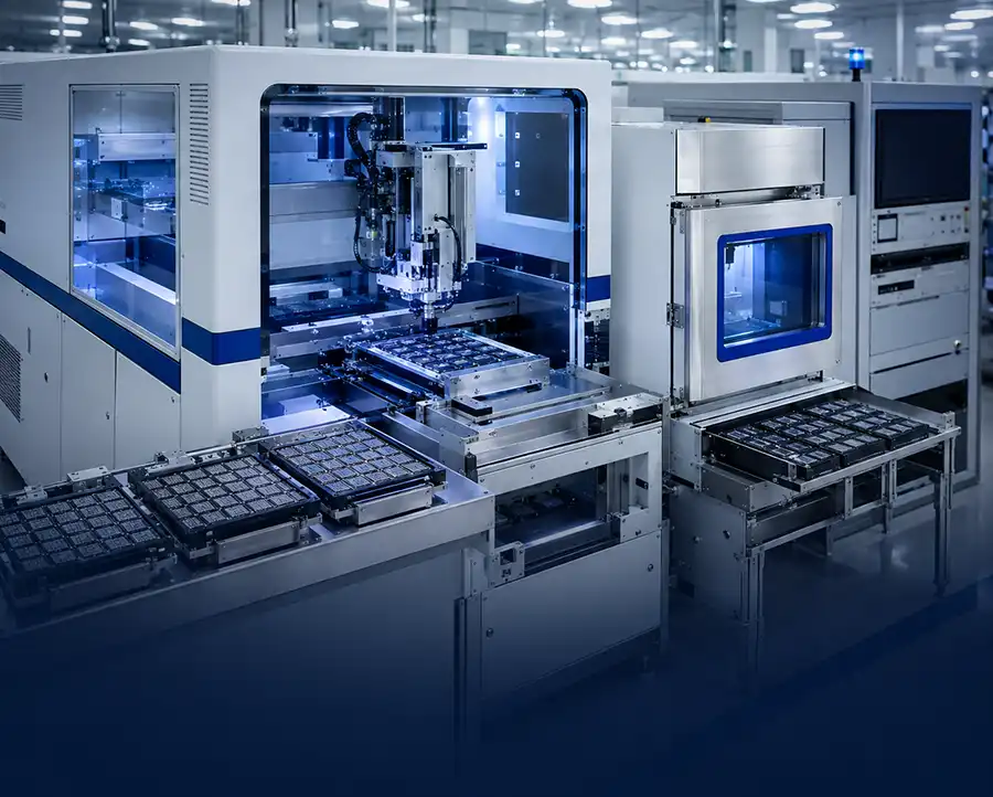 Semiconductor test handler and automated IC testing equipment in a production environment