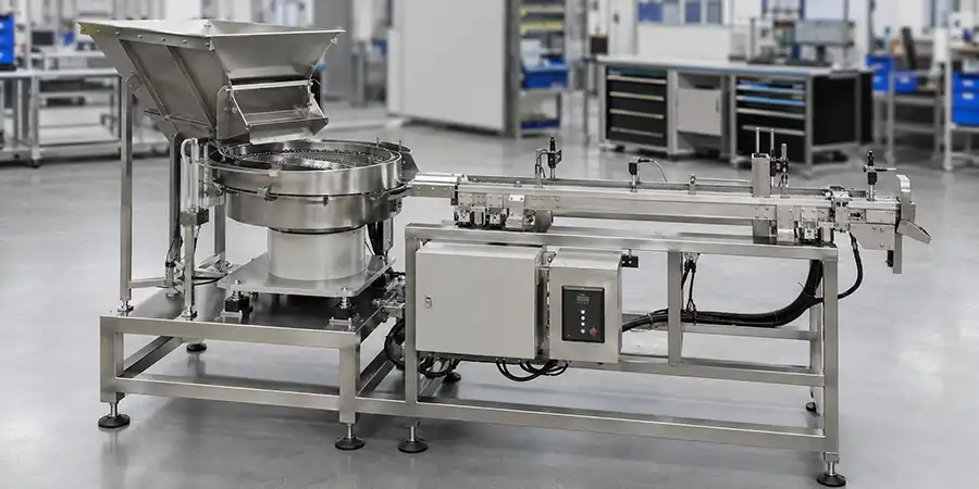Complete vibratory bowl feeder with controller and linear transfer track
