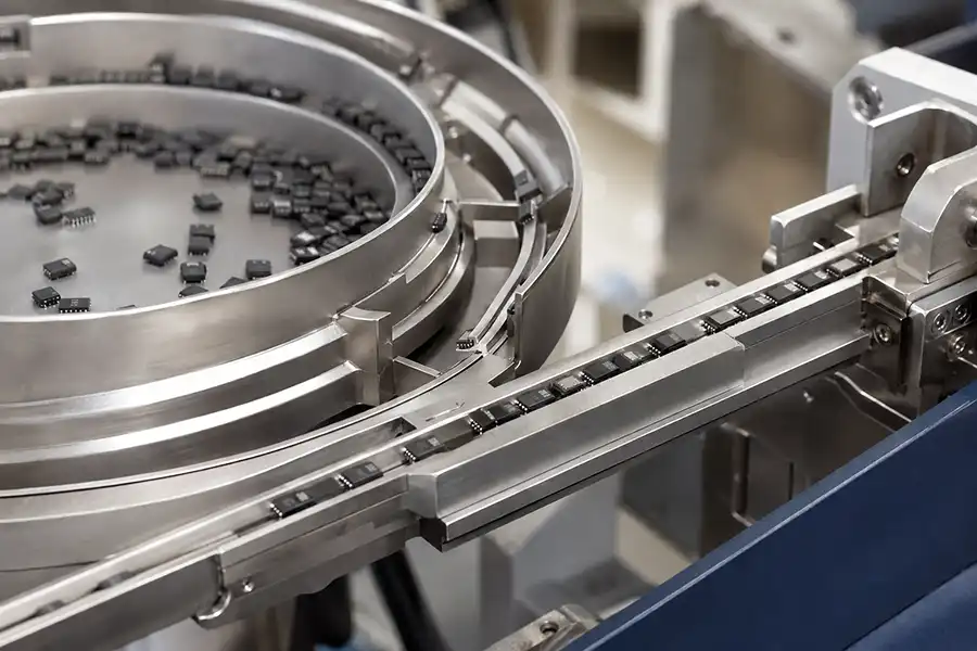 Precision bowl feeder tooling used to orient packaged semiconductor devices